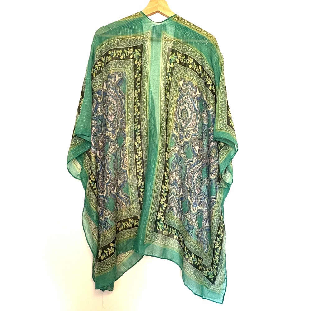 Catherine's Green Sparkling Boho Kimono Scarf Shawl, One Size - Picture 2 of 6